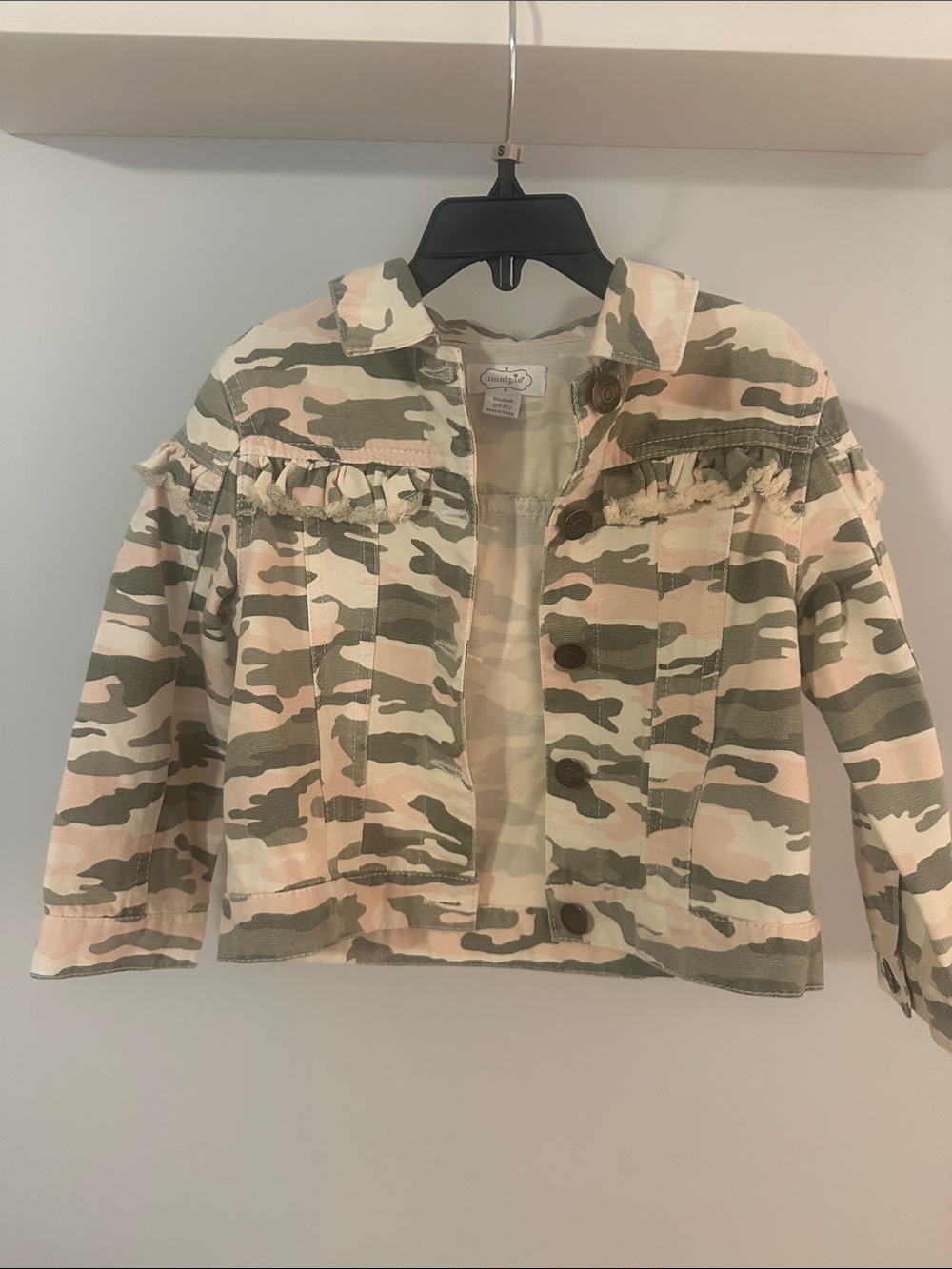 Mud Pie Girls' Camo Ruffle Jacket - Pink/Green